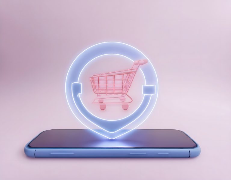 Financial inclusion, economy and technology : 3D icon of E-commerce finance, seamless mobile transactions, online shopping