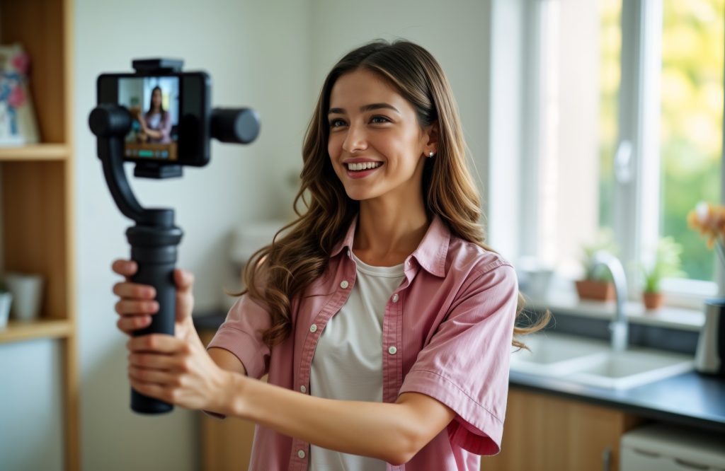 Emprendedora usando redes sociales para vender productos en línea con éxito desde su negocio.