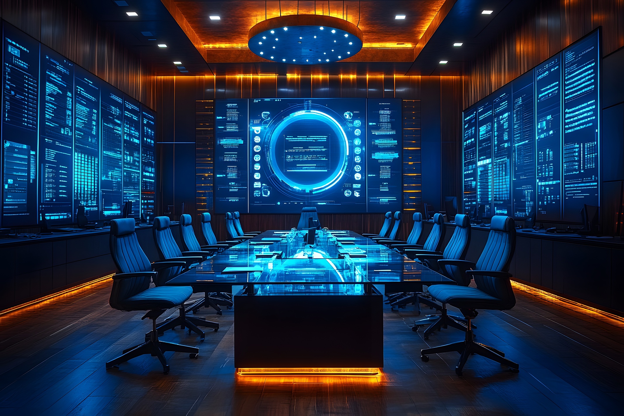 Inteligencia artificial, IA, en empresas: oficina con herramientas digitales en oficina moderna