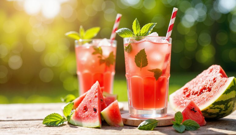 Botella de agua saborizada con frutas naturales, ideal para hidratación saludable en temporada de calor.