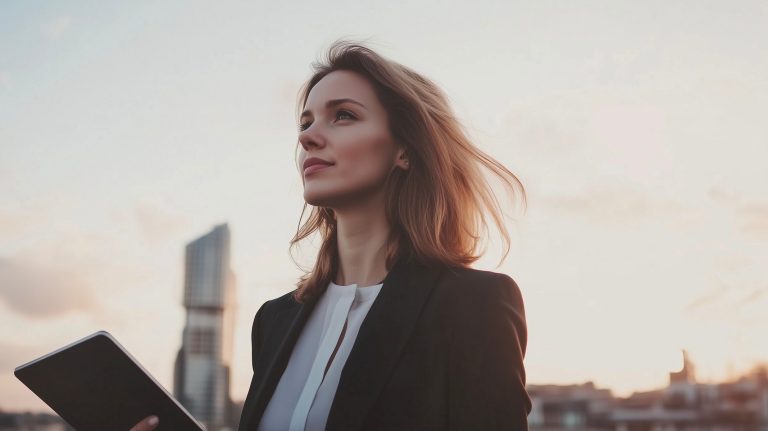 Emprendedora usando IA para crear un negocio innovador