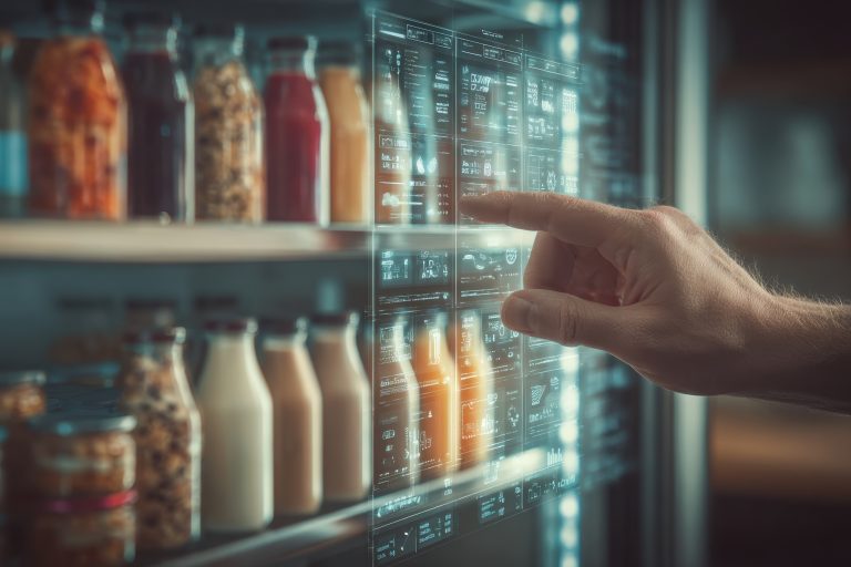 Consumidor interactuando con tecnología de realidad aumentada, mostrando el impacto de la inteligencia artificial en el marketing experiencial.