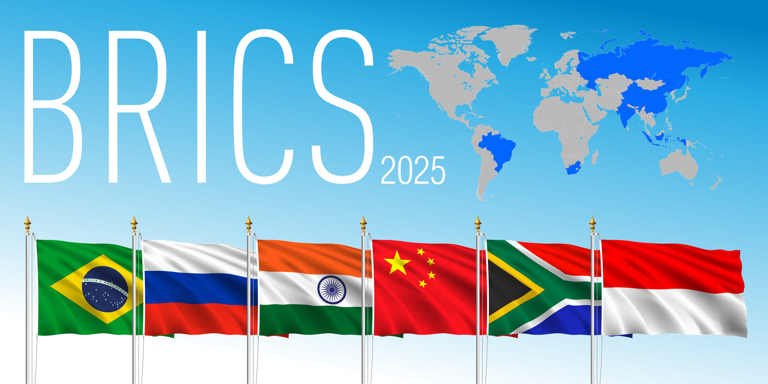 Mapa global mostrando países BRICS