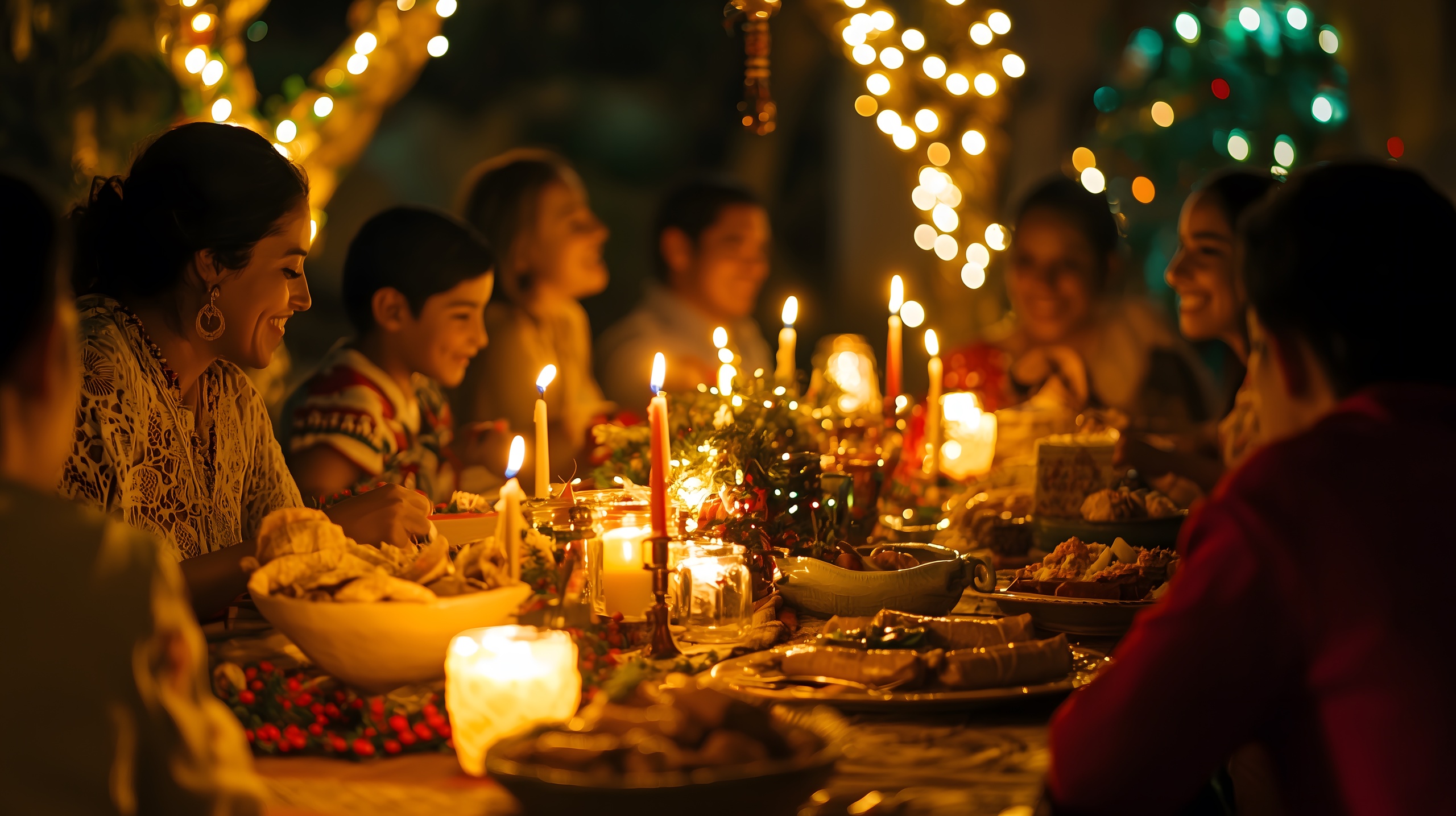 Mesa con comida típica de cena navideña que representa cómo la cena navideña afecta al cuerpo.