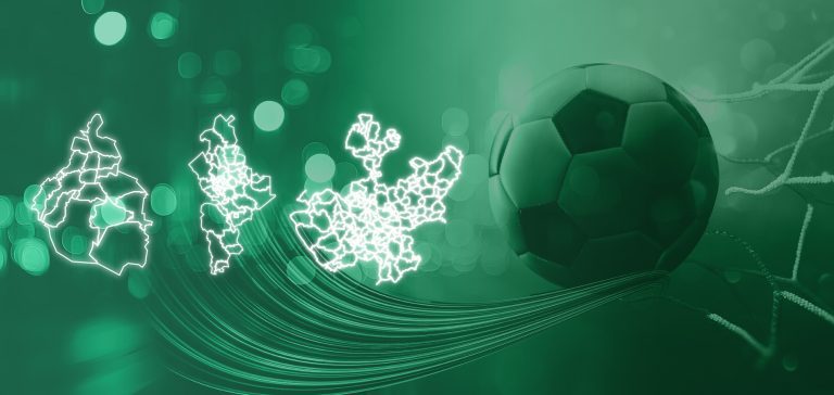 Mapa con las tres sedes del Mundial resaltadas, íconos de estadios y trazos de rutas aéreas, con estética profesional y deportiva.