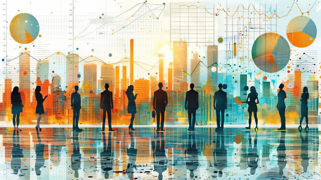 Administración adaptativa en empresas modernas mediante trabajo colaborativo y análisis de datos.