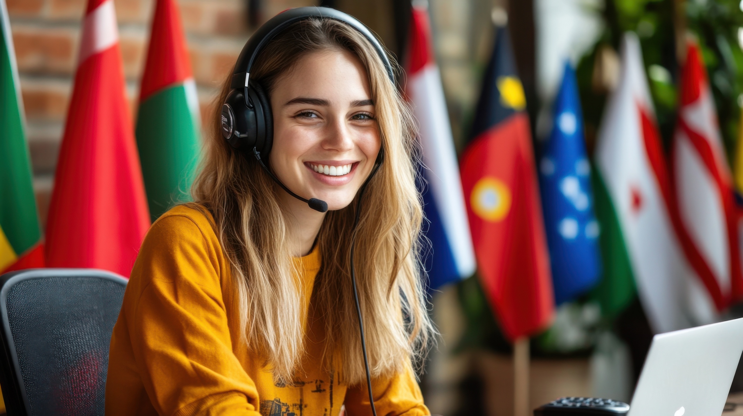 Equipo multicultural poniendo en práctica sus habilidades blandas en proyecto de traducción con herramientas digitales