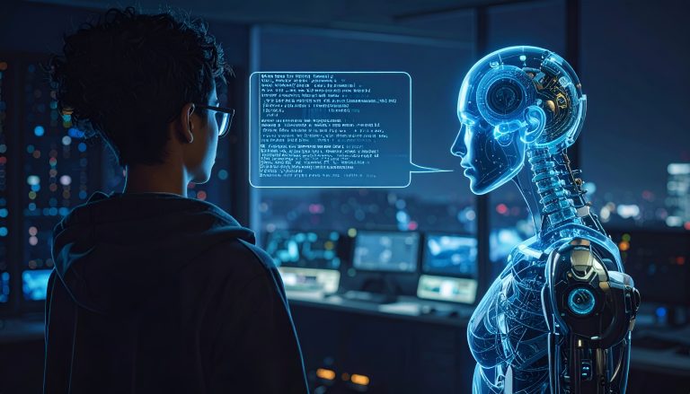 Usuario interactuando con chatbot de inteligencia artificial en pantalla