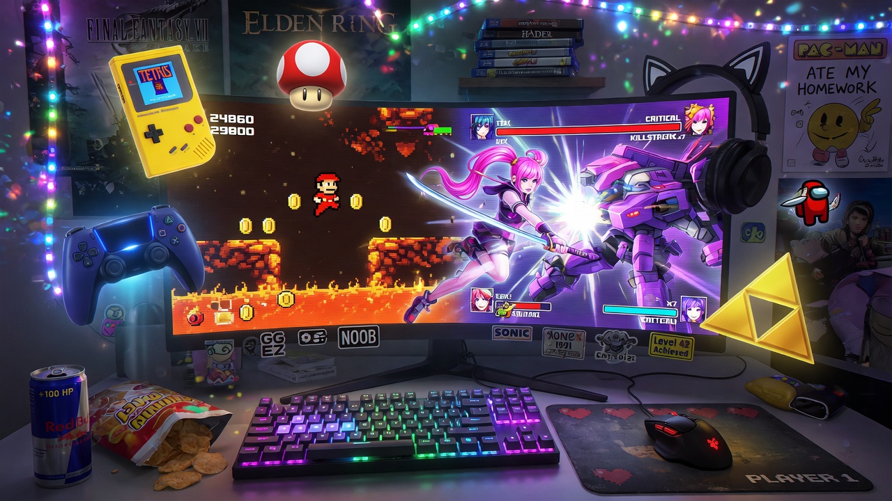 Persona jugando videojuegos en línea mientras interactúa en una comunidad virtual multijugador.