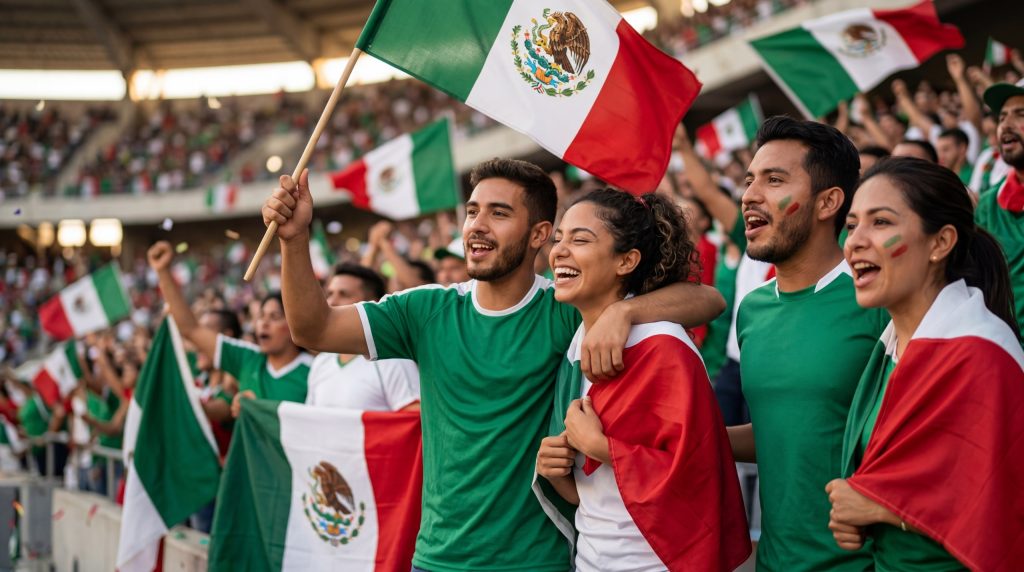 Aficionados celebran un partido de fútbol mostrando identidad y sentido de pertenencia.