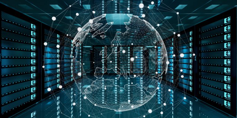 Centro de datos con servidores representando la infraestructura de inteligencia artificial