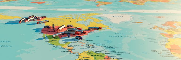 Banderas de México, Estados Unidos y Canadá representando el T-MEC