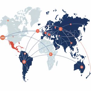 Mapa de rutas comerciales entre México, Norteamérica, Europa y Asia