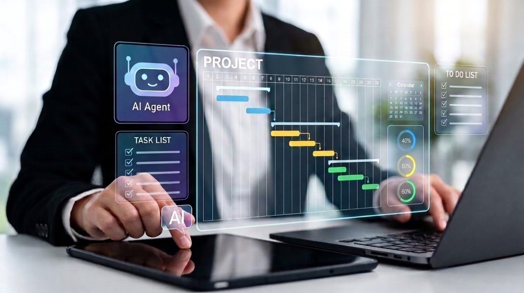 Manos de una persona revisa un texto junto a una laptop con contenido generado por inteligencia artificial.